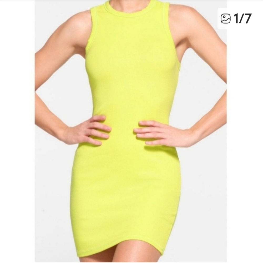 SKIMS Vibrant Yellow Ribbed Tank Dress, Size XXS
